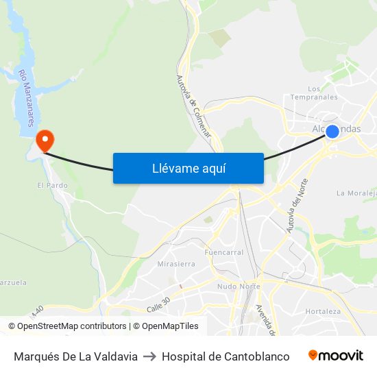 Marqués De La Valdavia to Hospital de Cantoblanco map
