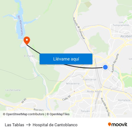 Las Tablas to Hospital de Cantoblanco map