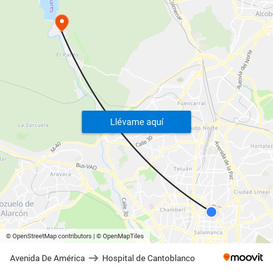 Avenida De América to Hospital de Cantoblanco map