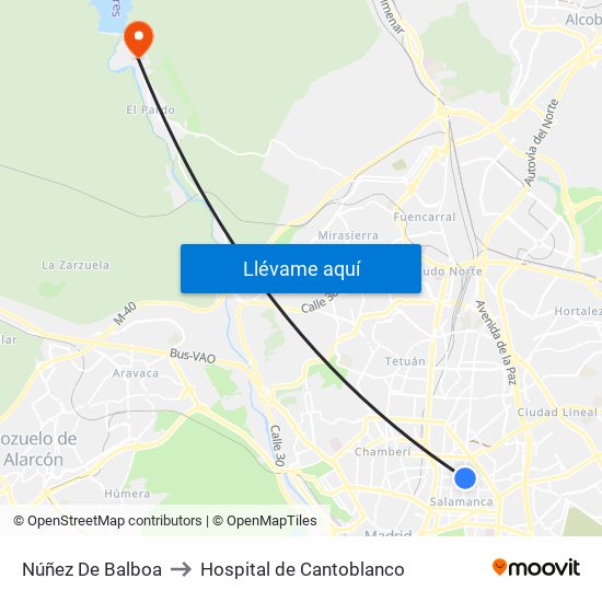 Núñez De Balboa to Hospital de Cantoblanco map