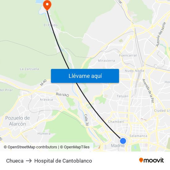 Chueca to Hospital de Cantoblanco map