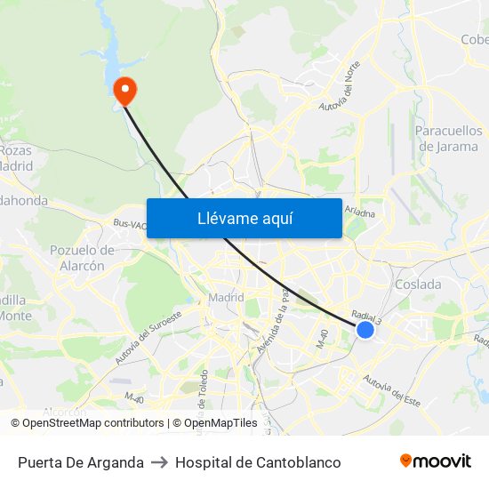 Puerta De Arganda to Hospital de Cantoblanco map