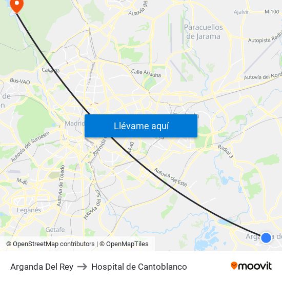 Arganda Del Rey to Hospital de Cantoblanco map