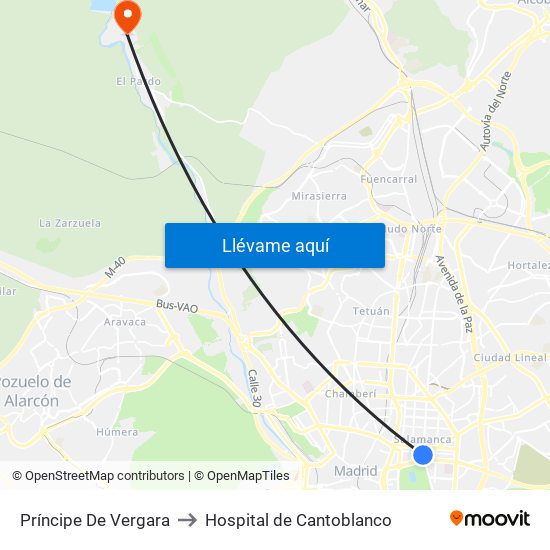 Príncipe De Vergara to Hospital de Cantoblanco map