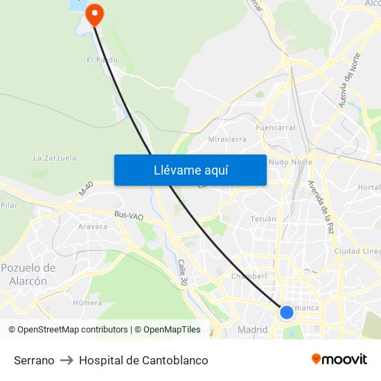 Serrano to Hospital de Cantoblanco map