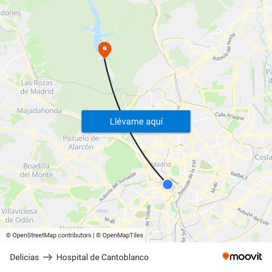 Delicias to Hospital de Cantoblanco map