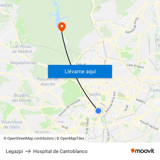 Legazpi to Hospital de Cantoblanco map