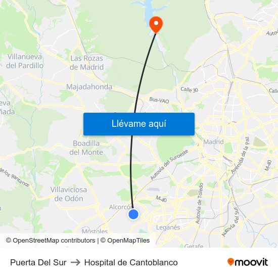 Puerta Del Sur to Hospital de Cantoblanco map
