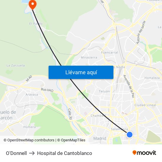 O'Donnell to Hospital de Cantoblanco map