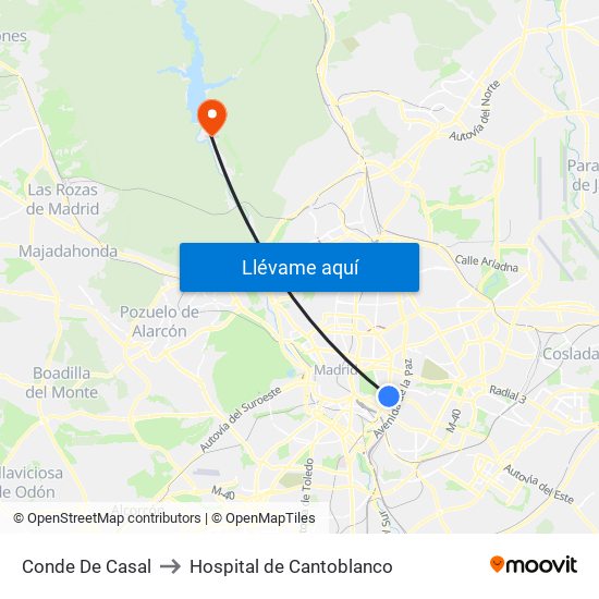 Conde De Casal to Hospital de Cantoblanco map