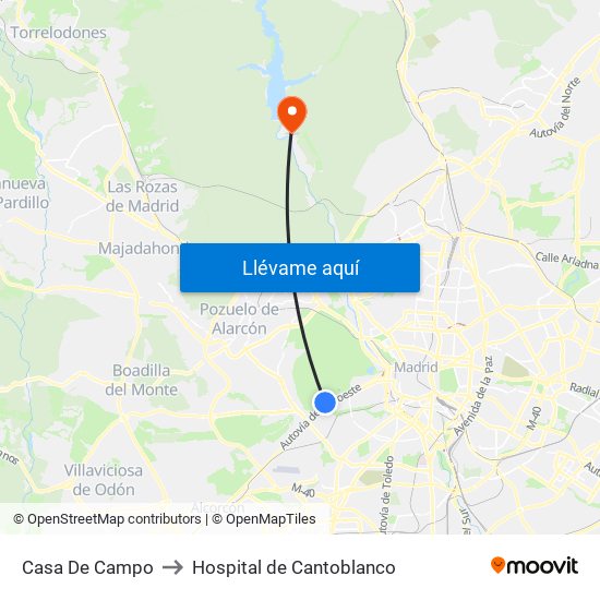 Casa De Campo to Hospital de Cantoblanco map