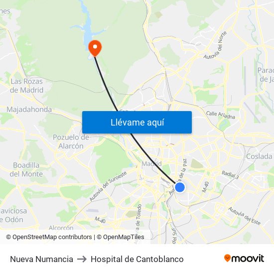 Nueva Numancia to Hospital de Cantoblanco map