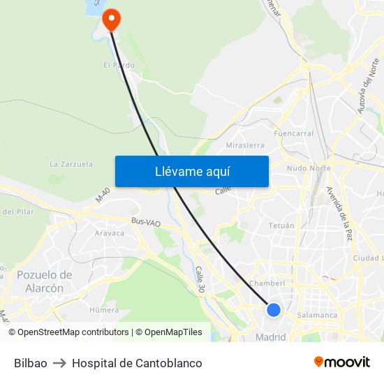 Bilbao to Hospital de Cantoblanco map