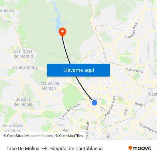 Tirso De Molina to Hospital de Cantoblanco map