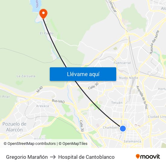 Gregorio Marañón to Hospital de Cantoblanco map