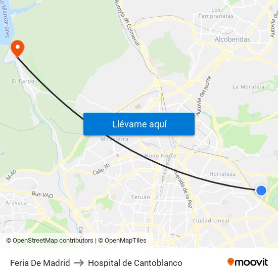 Feria De Madrid to Hospital de Cantoblanco map