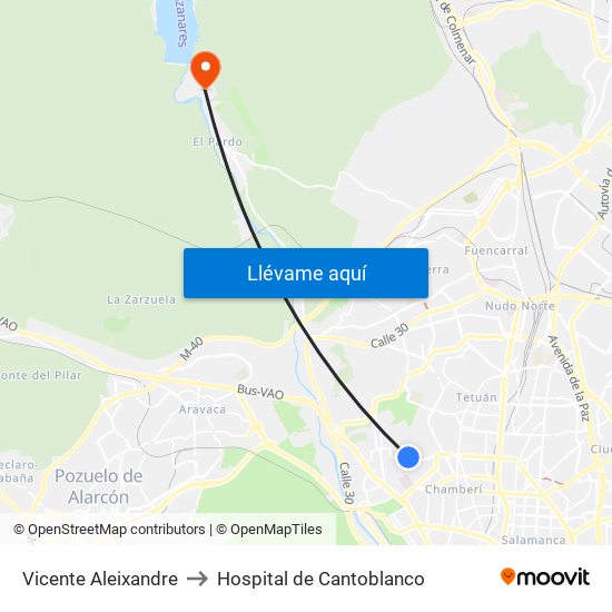 Vicente Aleixandre to Hospital de Cantoblanco map