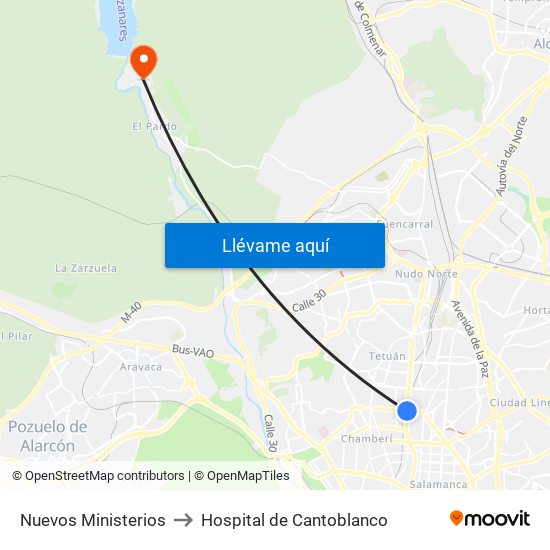 Nuevos Ministerios to Hospital de Cantoblanco map