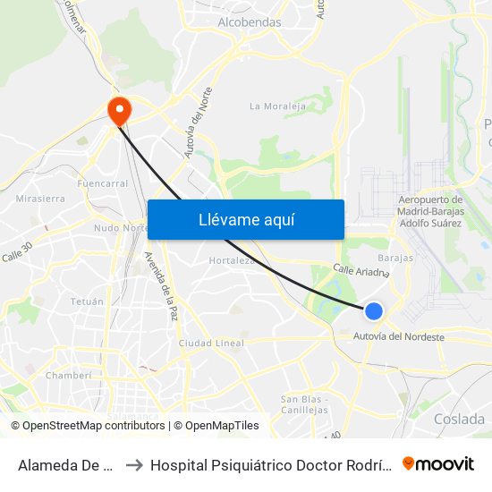 Alameda De Osuna to Hospital Psiquiátrico Doctor Rodríguez Lafora map
