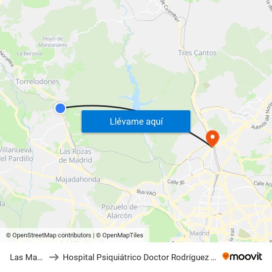 Las Matas to Hospital Psiquiátrico Doctor Rodríguez Lafora map