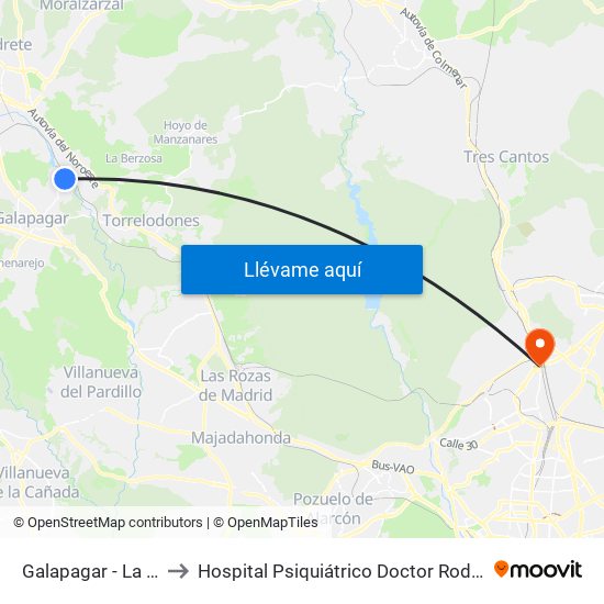 Galapagar - La Navata to Hospital Psiquiátrico Doctor Rodríguez Lafora map