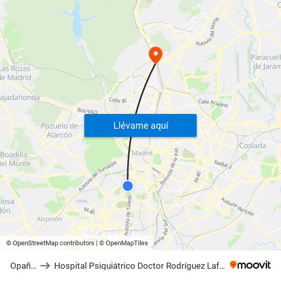 Opañel to Hospital Psiquiátrico Doctor Rodríguez Lafora map