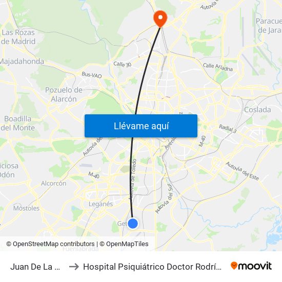 Juan De La Cierva to Hospital Psiquiátrico Doctor Rodríguez Lafora map