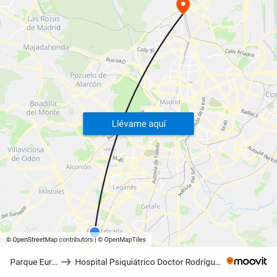 Parque Europa to Hospital Psiquiátrico Doctor Rodríguez Lafora map
