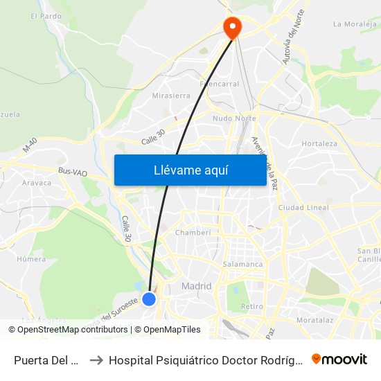 Puerta Del Ángel to Hospital Psiquiátrico Doctor Rodríguez Lafora map