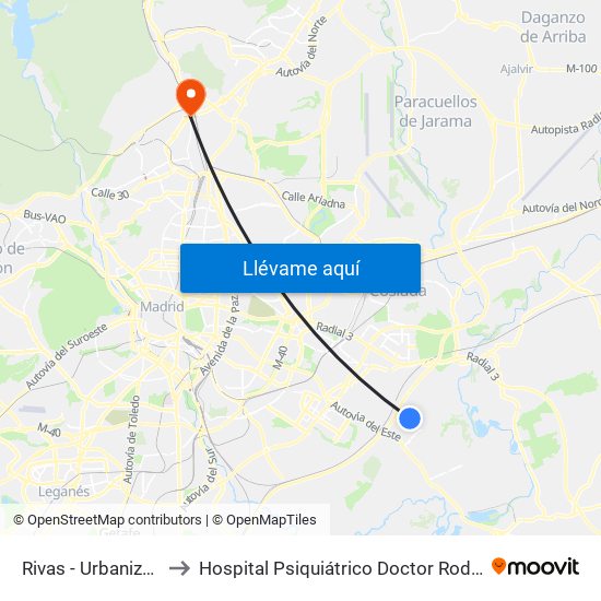 Rivas - Urbanizaciones to Hospital Psiquiátrico Doctor Rodríguez Lafora map
