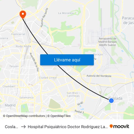 Coslada to Hospital Psiquiátrico Doctor Rodríguez Lafora map