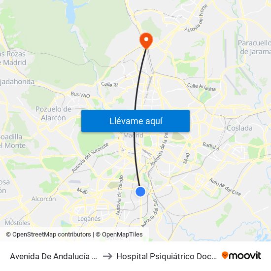 Avenida De Andalucía - Centro Comercial to Hospital Psiquiátrico Doctor Rodríguez Lafora map