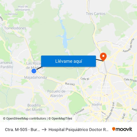 Ctra. M-505 - Burgocentro to Hospital Psiquiátrico Doctor Rodríguez Lafora map