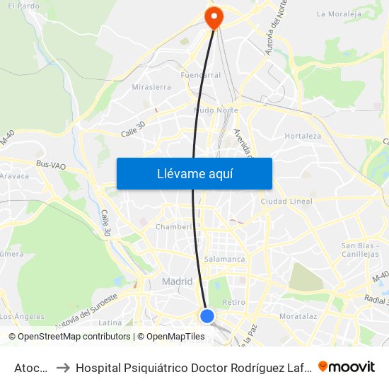 Atocha to Hospital Psiquiátrico Doctor Rodríguez Lafora map