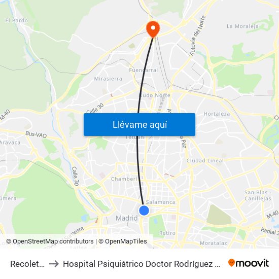 Recoletos to Hospital Psiquiátrico Doctor Rodríguez Lafora map