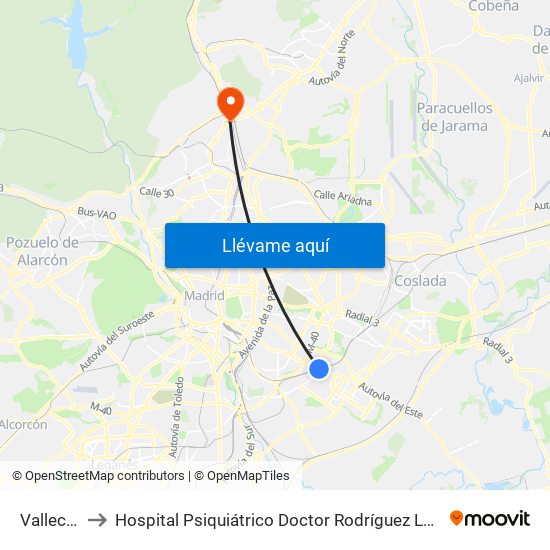 Vallecas to Hospital Psiquiátrico Doctor Rodríguez Lafora map