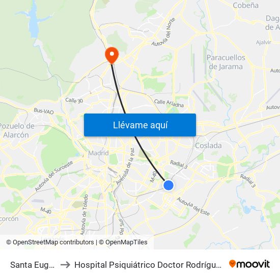 Santa Eugenia to Hospital Psiquiátrico Doctor Rodríguez Lafora map