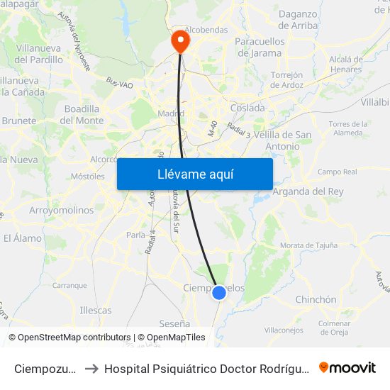 Ciempozuelos to Hospital Psiquiátrico Doctor Rodríguez Lafora map