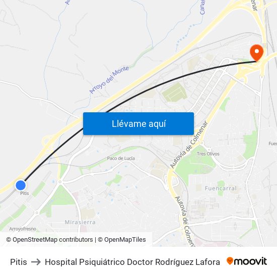 Pitis to Hospital Psiquiátrico Doctor Rodríguez Lafora map