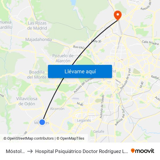 Móstoles to Hospital Psiquiátrico Doctor Rodríguez Lafora map