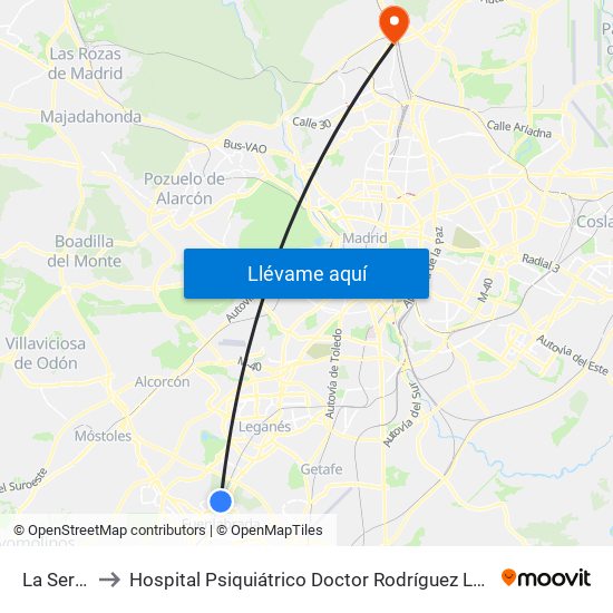 La Serna to Hospital Psiquiátrico Doctor Rodríguez Lafora map