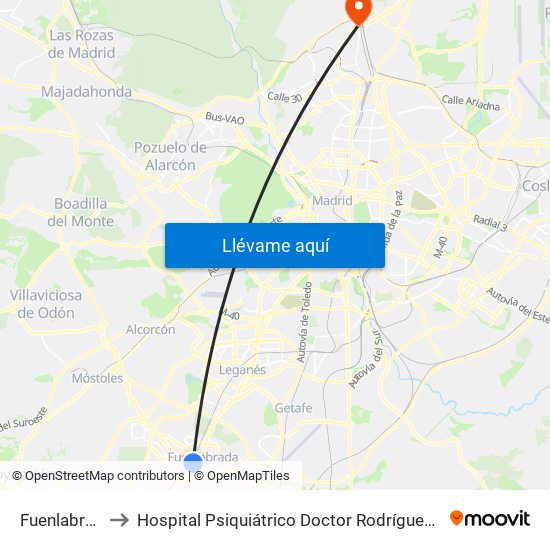 Fuenlabrada to Hospital Psiquiátrico Doctor Rodríguez Lafora map