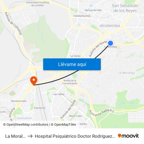 La Moraleja to Hospital Psiquiátrico Doctor Rodríguez Lafora map