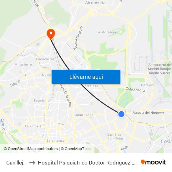 Canillejas to Hospital Psiquiátrico Doctor Rodríguez Lafora map