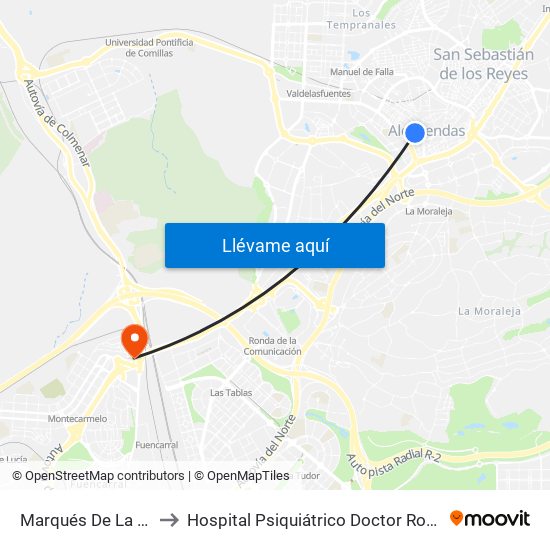 Marqués De La Valdavia to Hospital Psiquiátrico Doctor Rodríguez Lafora map