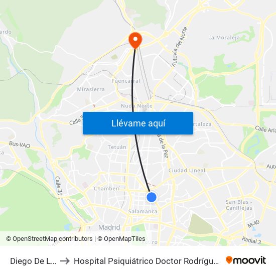 Diego De León to Hospital Psiquiátrico Doctor Rodríguez Lafora map