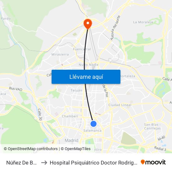 Núñez De Balboa to Hospital Psiquiátrico Doctor Rodríguez Lafora map