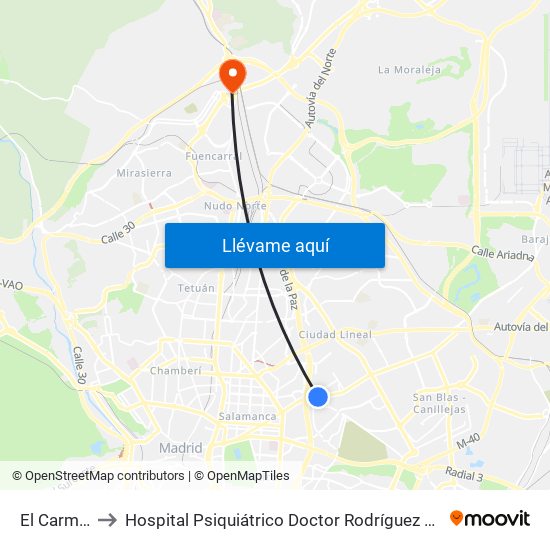 El Carmen to Hospital Psiquiátrico Doctor Rodríguez Lafora map