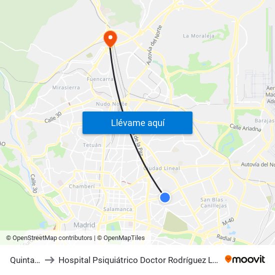 Quintana to Hospital Psiquiátrico Doctor Rodríguez Lafora map