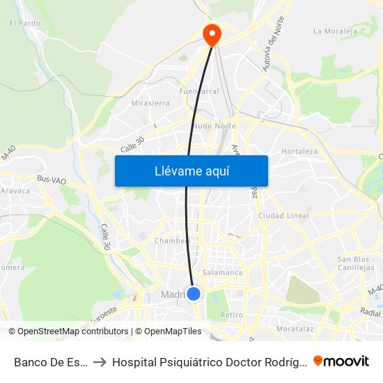 Banco De España to Hospital Psiquiátrico Doctor Rodríguez Lafora map